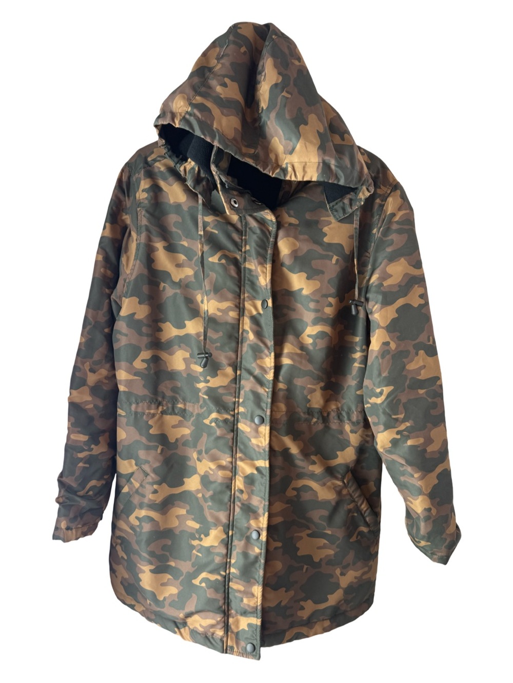 Essentials Women’s Camo Jacket XL Hooded Anorak Utility Coat Zip Pockets